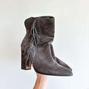 Dolce Vita Ileen Fringe Suede Pointed Toe Heeled Boots Brown